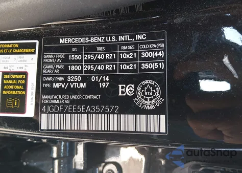 2014 Mercedes-Benz Gl 63 Amg 4Matic z USA, uszkodzony, nr VIN 4JGDF7EE5EA357572